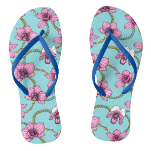 Chanclas orquídeas y cadenas, rosa y azul