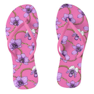 Chanclas orquídeas y cadenas, violetas y rosas