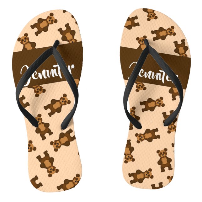 Chanclas Oso marrón blanco sobre rosa (Plantilla)