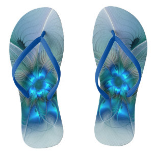 Chanclas Ovejas en pie, abstracto fractal turquesa azul