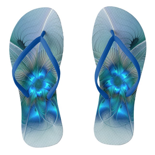 Chanclas Ovejas en pie, abstracto fractal turquesa azul (Plantilla)