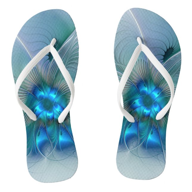 Chanclas Ovejas en pie, abstracto fractal turquesa azul (Plantilla)