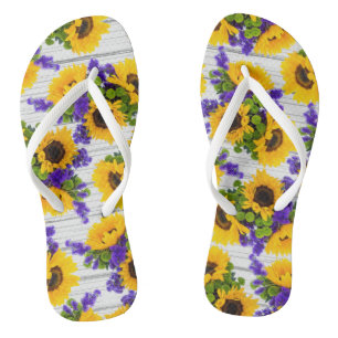 Chanclas País Rústico Madera Blanca Morado Girasol Amaril