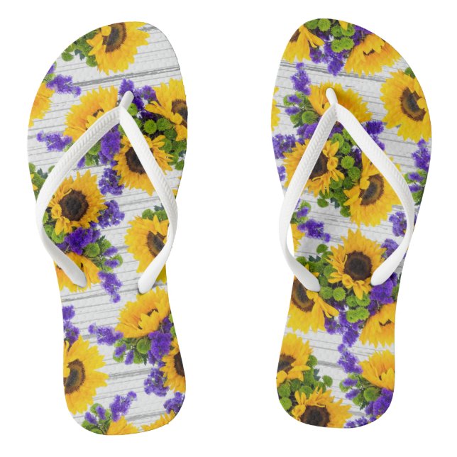 Chanclas País Rústico Madera Blanca Morado Girasol Amarillo (Plantilla)