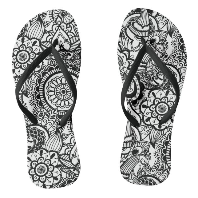 Chanclas Paisaje floral blanco y negro (Plantilla)