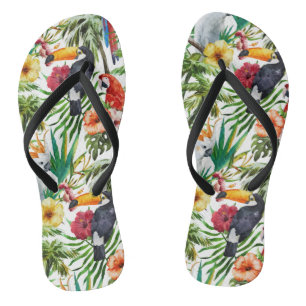 Chanclas Pájaros tropicales acuarelas y patrones de follaj