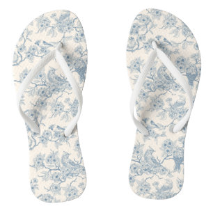 Chanclas Pájaros y flor de cerezo en azul y blanco desvaído