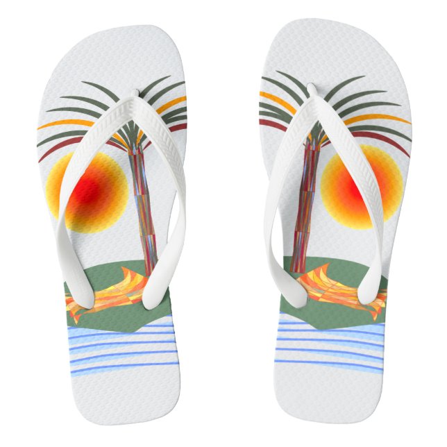 Chanclas Palm Tree tropical brillante, Sun y Waves (Plantilla)