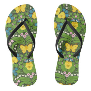 Chanclas Pansias amarillas, pájaros y mariposas