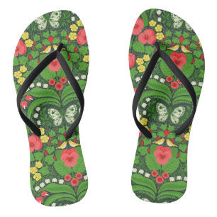 Chanclas Pansias rojas, pájaros y mariposas