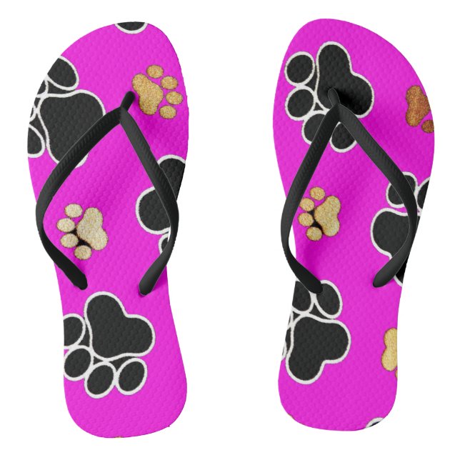 Chanclas Papel de perro canino negro y marrón rosa (Plantilla)