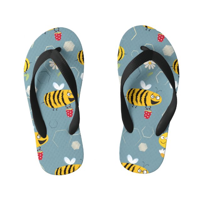 Chanclas Para Niños Abejas Polinizantes, Escena Jardín Floriente. (Plantilla)