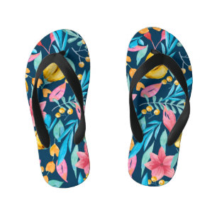 Chanclas Para Niños acuarela botánica: flores, hojas adornadas.