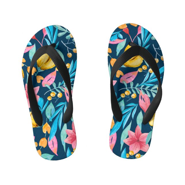 Chanclas Para Niños acuarela botánica: flores, hojas adornadas. (Plantilla)