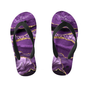 Chanclas Para Niños Agate Purple Gold Custom Name Kid's Flip Flops