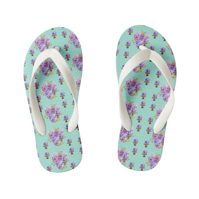 Chanclas Para Niños Aqua Shabby Chic Pansy floridas Flores Beach Thong (Plantilla)