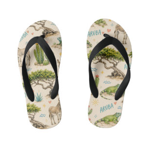Chanclas Para Niños árbol divi de Aruba, burro, iguana, cactus