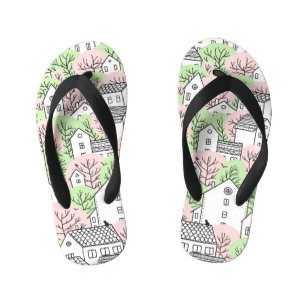 Chanclas Para Niños Árboles, casas, paisaje de la ciudad primaveral