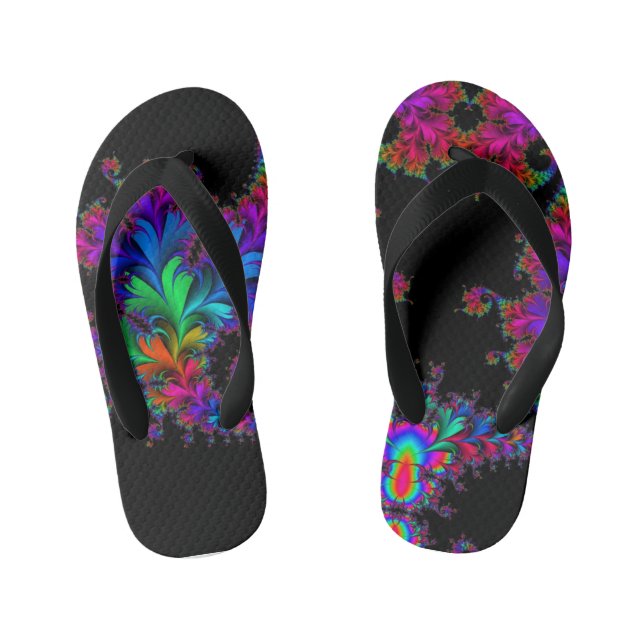 Chanclas Para Niños arte fractal floral de arco iris (Plantilla)