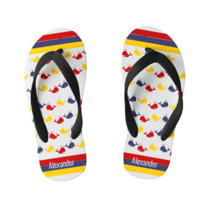Chanclas Para Niños Azul Rojo Amarillo Ballena Náutica Costera