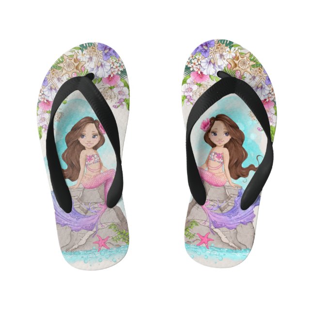 Chanclas Para Niños Bajo la sirena rosa y morada (Brunette) (Plantilla)