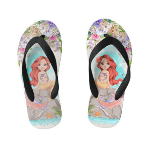 Chanclas Para Niños Bajo la sirena rosa y morada (pelo rojo)