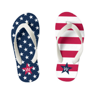 Chanclas Para Niños Bandera Americana Estrellas Monogramadas Bandas Vo