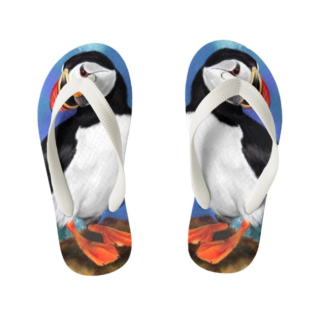 Chanclas Para Niños Bella pintura de pájaros del atlántico Puffin (Plantilla)