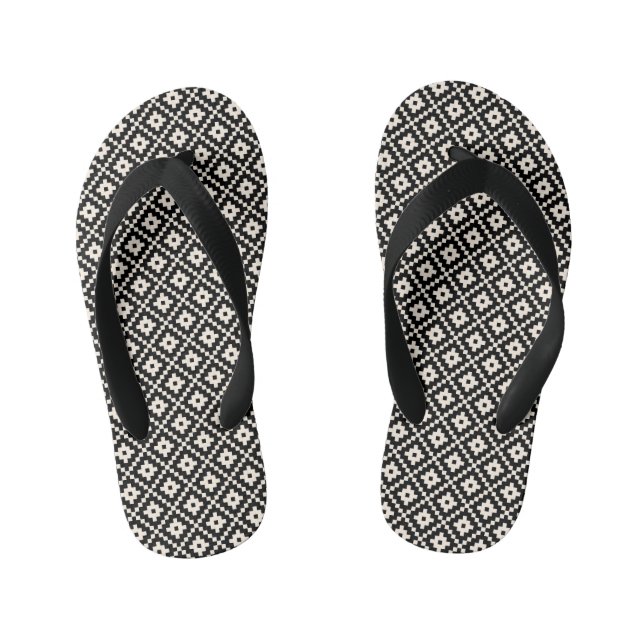 Chanclas Para Niños Bloque de estilo azteca Imprimir negro + crema Pat (Plantilla)