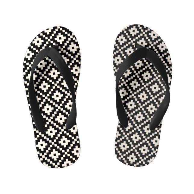 Chanclas Para Niños Bloque de estilo azteca Imprimir patrón negro+crem (Plantilla)