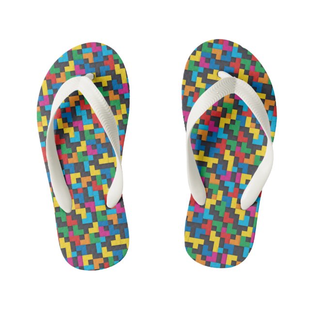 Chanclas Para Niños Bloques Retro Tetris Patrón Continuo (Plantilla)
