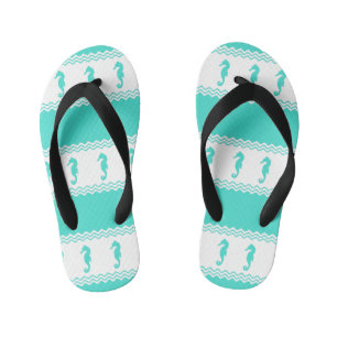 Chanclas Para Niños Blue Turquoise Coastal Seahorses Stripes
