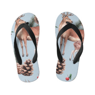 Chanclas Para Niños Boceto de invierno, fondo azul.