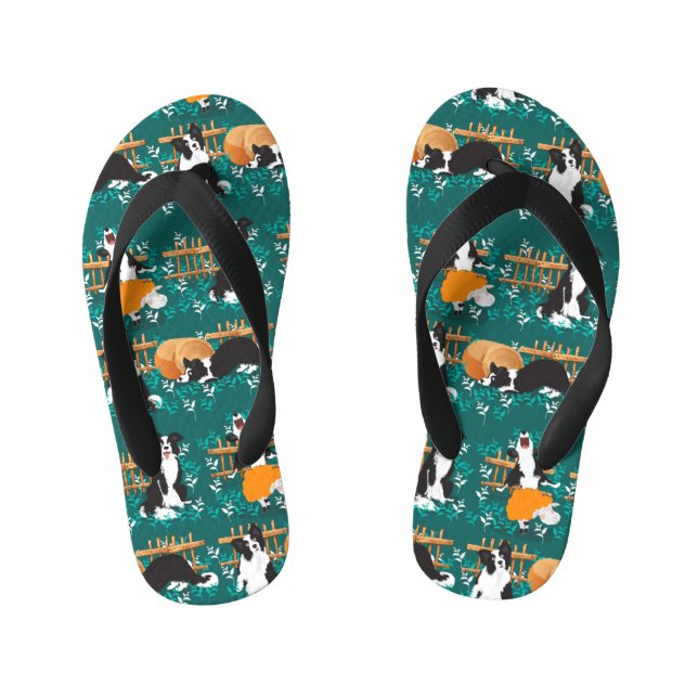Chanclas Para Niños Border Collie jugando con ovejas (Plantilla)