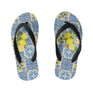 Chanclas Para Niños Brillante Mediterráneo Sicilia Tiles Citrus Lemons
