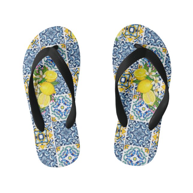 Chanclas Para Niños Brillante Mediterráneo Sicilia Tiles Citrus Lemons (Plantilla)