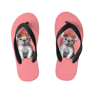 Chanclas Para Niños Bulldog francés voltea en rosa para los niños