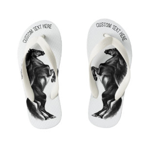 Chanclas Para Niños Caballo salvaje negro vertical - Dibujo en blanco