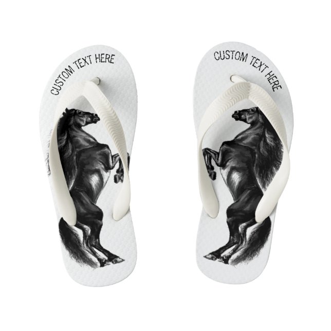 Chanclas Para Niños Caballo salvaje negro vertical - Dibujo en blanco  (Plantilla)