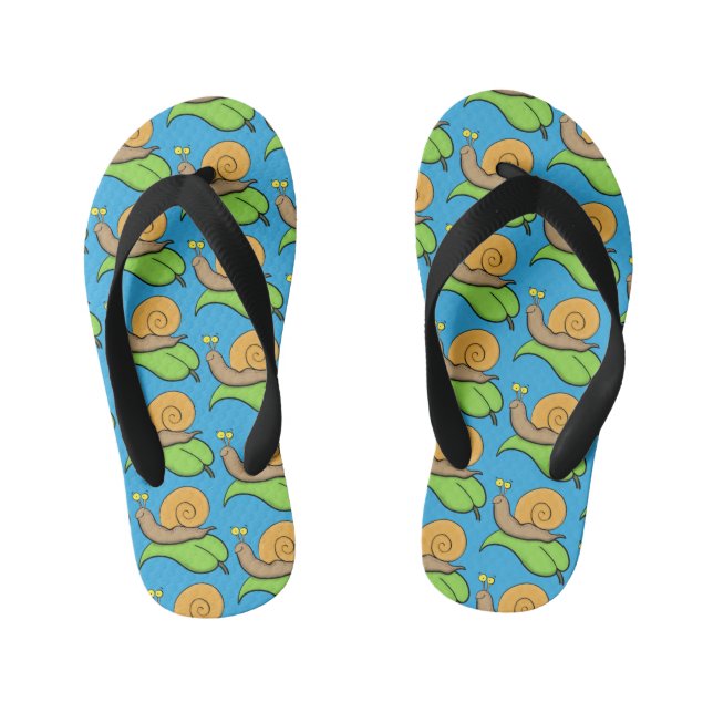 Chanclas Para Niños Caca, caracol feliz en un ilustracion personalizad (Plantilla)