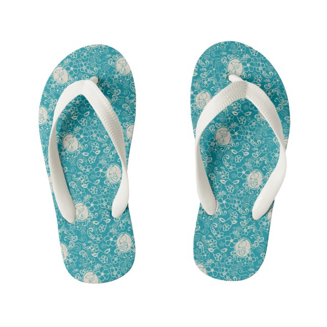 Chanclas Para Niños Cacahuetes | Patrón de playa tropical Verde azulad (Plantilla)