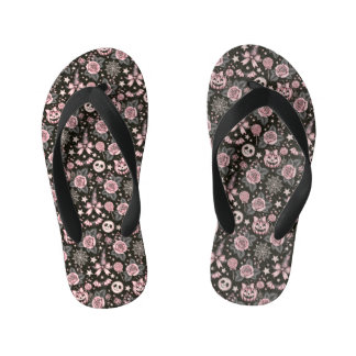 Chanclas Para Niños Calabaza rosa y negra, patrón de telaraña y rosa