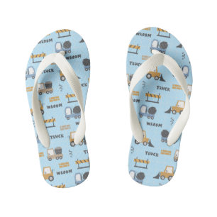 Chanclas Para Niños Camiones de Construcción Patrón Azul