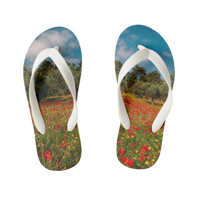 Chanclas Para Niños campo con flores y árboles (Plantilla)