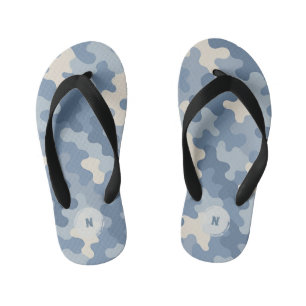 Chanclas Para Niños Camuflaje Azul Militar Monograma 