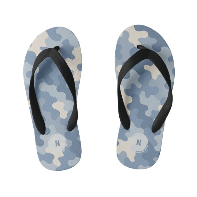 Chanclas Para Niños Camuflaje Azul Militar Monograma  (Plantilla)