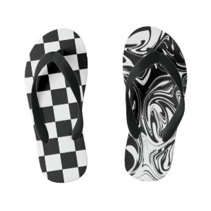 Chanclas Para Niños Cheques y Swirls - Blanco y negro