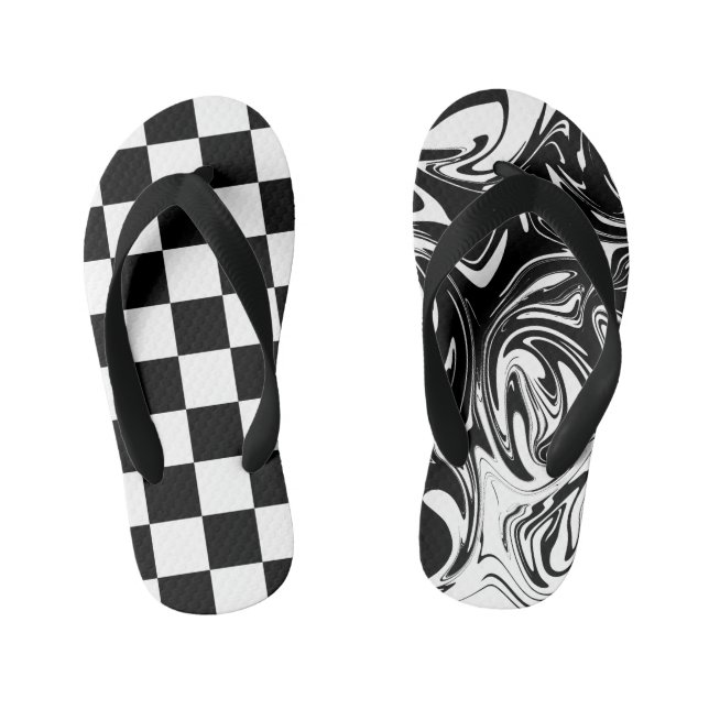 Chanclas Para Niños Cheques y Swirls - Blanco y negro (Plantilla)