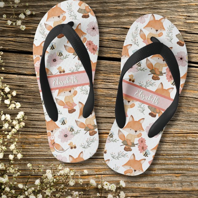 Chanclas Para Niños Chica de acuarela cúpula Fox, Bee & Floral Pattern (Subido por el creador)
