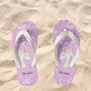 Chanclas Para Niños Chica de nombres de purpurina rosa de unicornio